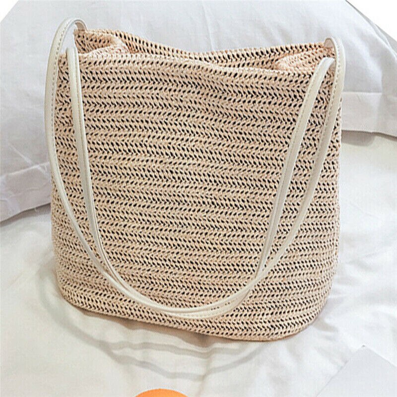 Kvinder sommer strand håndtaske tote flettet taske dame indkøbstaske rattan halm cross body håndtaske kurv