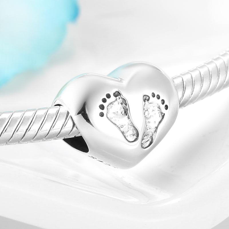 2021 bebê redondo pegada 925 prata esterlina coração contas caber encantos originais pulseiras fazendo