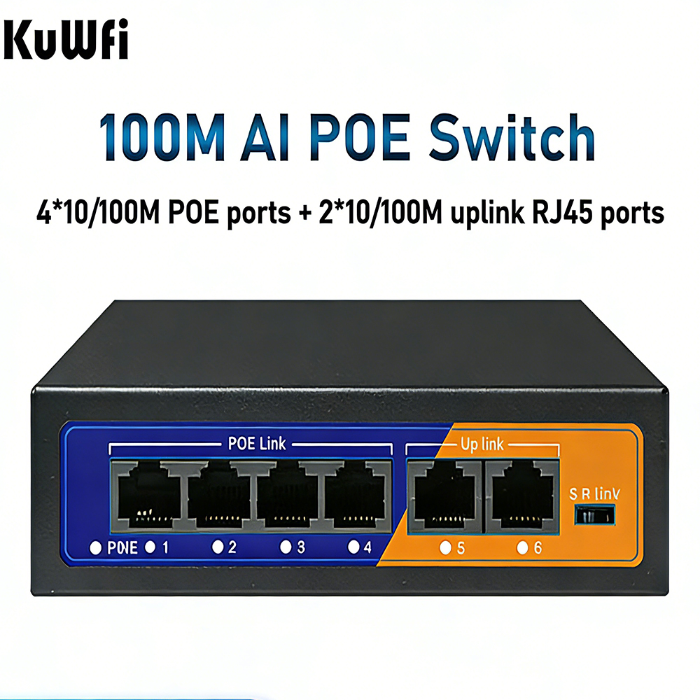 Switch PoE 48V com WiFi | Ethernet Gigabit de 4 portas e hub sem fio para câmeras IP | Solução de rede CCTV Plug & Play