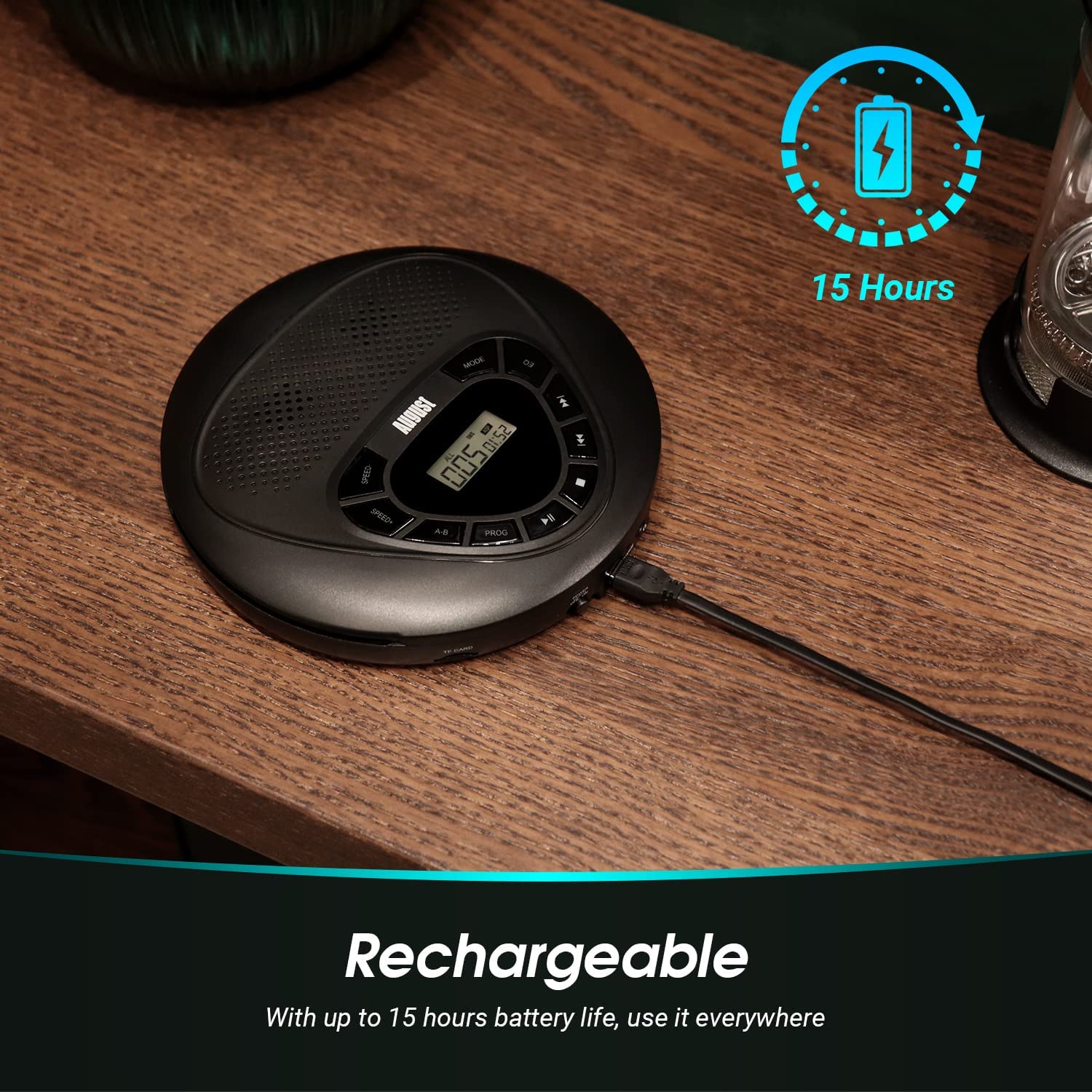 August  se10 tragbarer cd-player mit kopfhöreranschluss, hifi-musikwiedergabe, wiederaufladbarer cd-player mit aux-kabel und tf-kartenunterstützung.