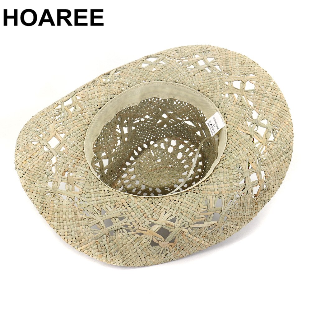 Hoaree chapéu de vaqueiro verão, chapéu de palha feminino, artesanal, chapéu de sol para homens, cowgirl, joia falsa, decoração, casual, praia, chapéu panamá