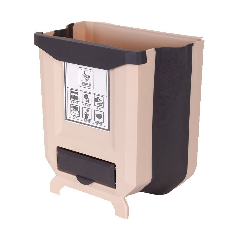 10L Kitchen Foldable Trash Bin Wall Mounted Hanging Trash Bin For Kitchens Cabinet Door With Lid Kitchen Trashs Bin Garbage Cans