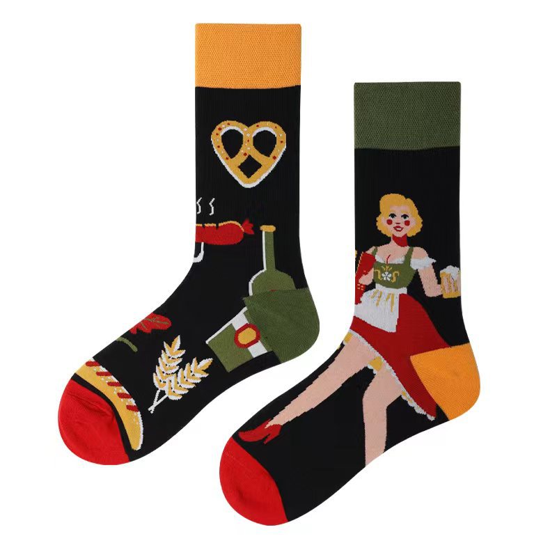 Nueva AB asimétrico Pato Mandarín calcetines para hombres y mujeres de dibujos animados divertido lindo Animal medio alto calcetines de algodón de tubo