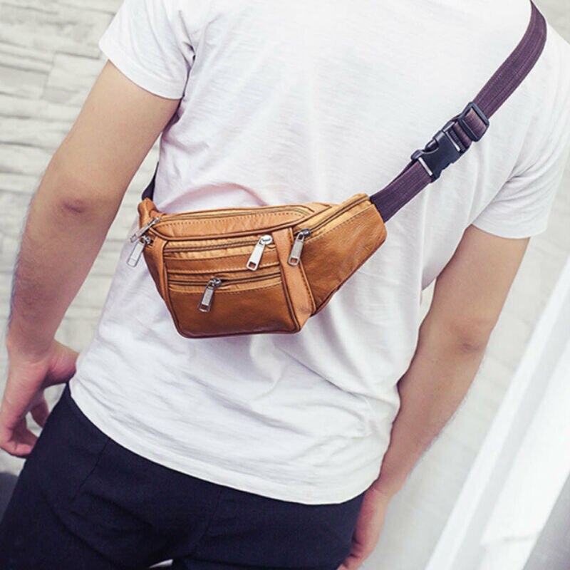 Stor læder fanny pack herre talje bælte taske dame pung hofte taske rejse sport talje packs