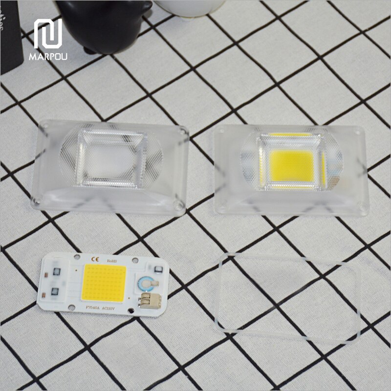 Chip de lámpara LED COB Reflector de lente LED, 50W, 220V, IC inteligente, bricolaje, 90 grados, soporte fijo para Reflector LED, necesita disipador térmico