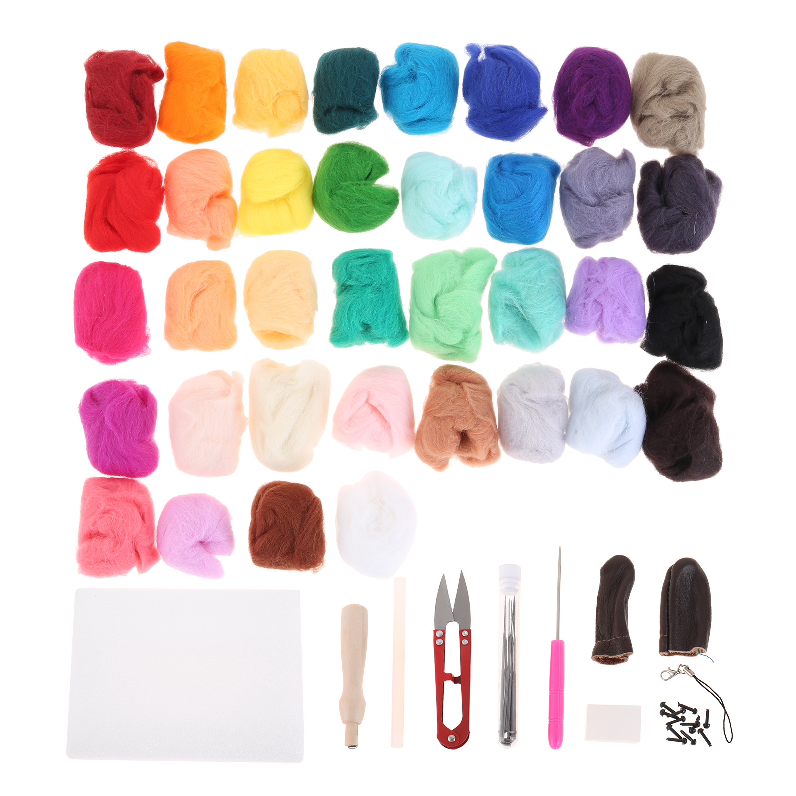 16/32 Colors Roving Wool Set+Felting Tools Felt Kit Foam Cushion Wood Stamp Needle Bottle DIY Toy/Bag/Ornament /Purse Handmade: 36 Colors  Per 3g