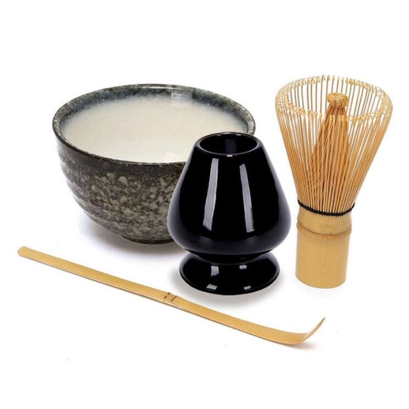 4 stk / sæt traditionelt matcha gave sæt bambus matcha piskeskål ceremisk matcha skål piskeris holder japansk te sæt