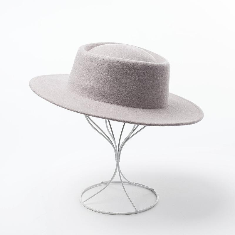 100%  ull fedorahattar kvinnor toppmössa kvinnliga vintage breda rand damer vintage hattar märke svart fedora: Grå