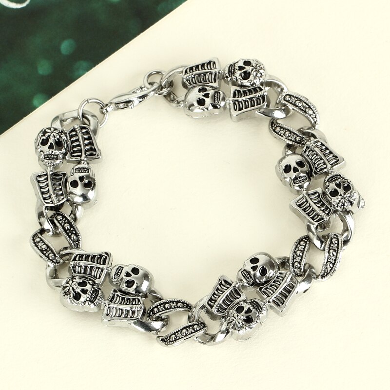 Got męskie bransoletki ze stopu cynku szkielet uroku bransoletki mankiet bransoletki fajne punk czaszka bransoletka dla mężczyzn