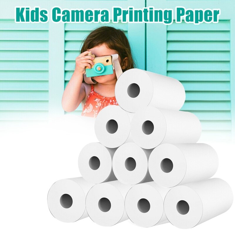 Cámara de pulpa de madera blanca para niños, papel térmico de impresión instantánea, accesorios de repuesto, 10 rollos