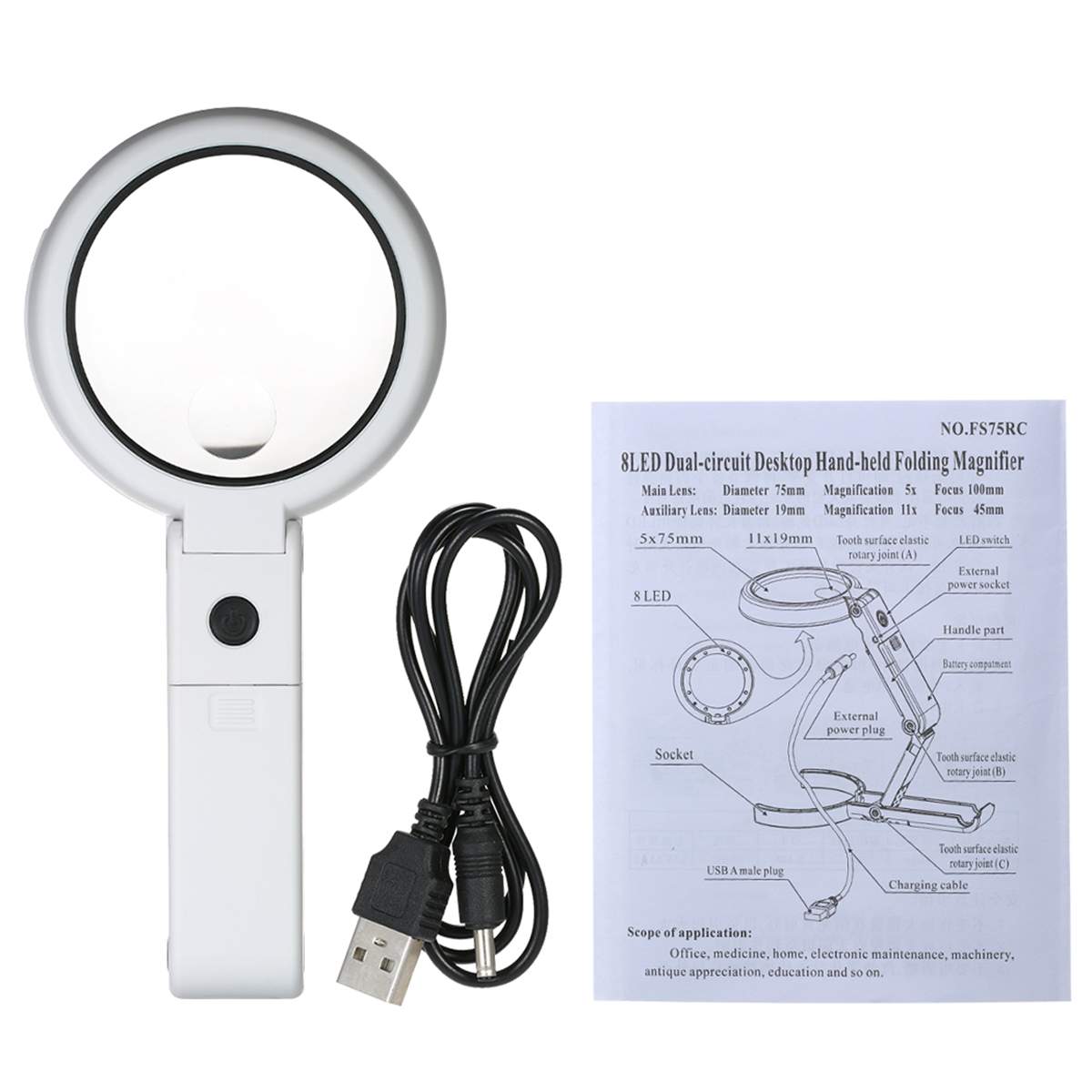 5X 11X Folding Lamp Lupa Loupe Magnifier Reading Portable Handheld Illuminated Magnifying Glass With 8 LED Lights for Newspaper