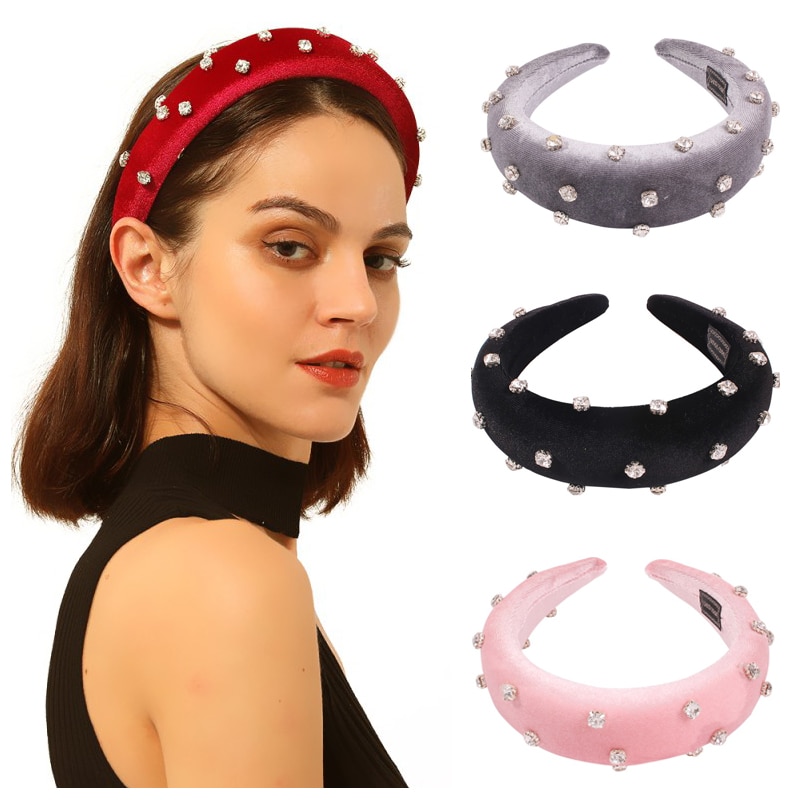 ¡Novedad de ! Diademas de perlas a la , diademas de aro de cristal para cabello hechas a mano de esponja acolchada, diademas para niñas, accesorios para el pelo de boda para mujeres