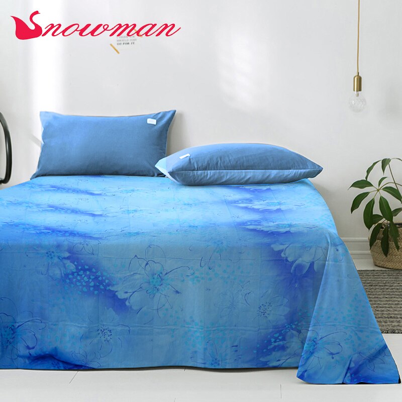Snowman Laken Gewatteerde Sprei Voorzien Blauw Zacht Bed Rok Paar Dubbele Matras Cover 100% Katoen 230x250cm