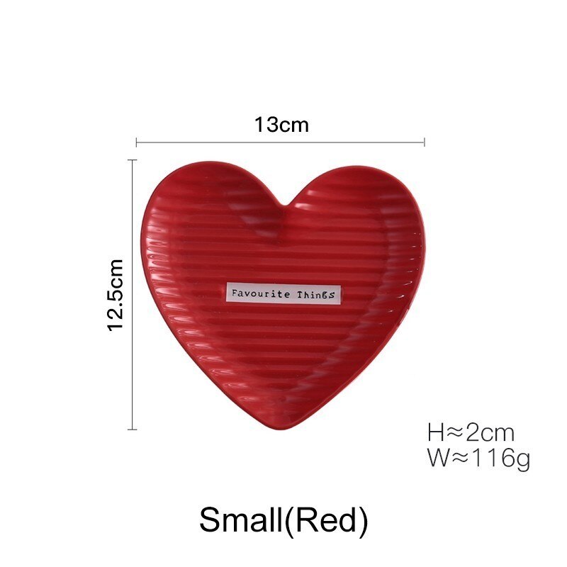 Plato de cerámica con forma de corazón, joyería decorativa, abalorio, plato de , bandeja para comida, vajilla, juego AKUHOME: small red