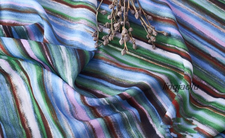 Printed fabric spring and summer silk linen vintag... – Vicedeal