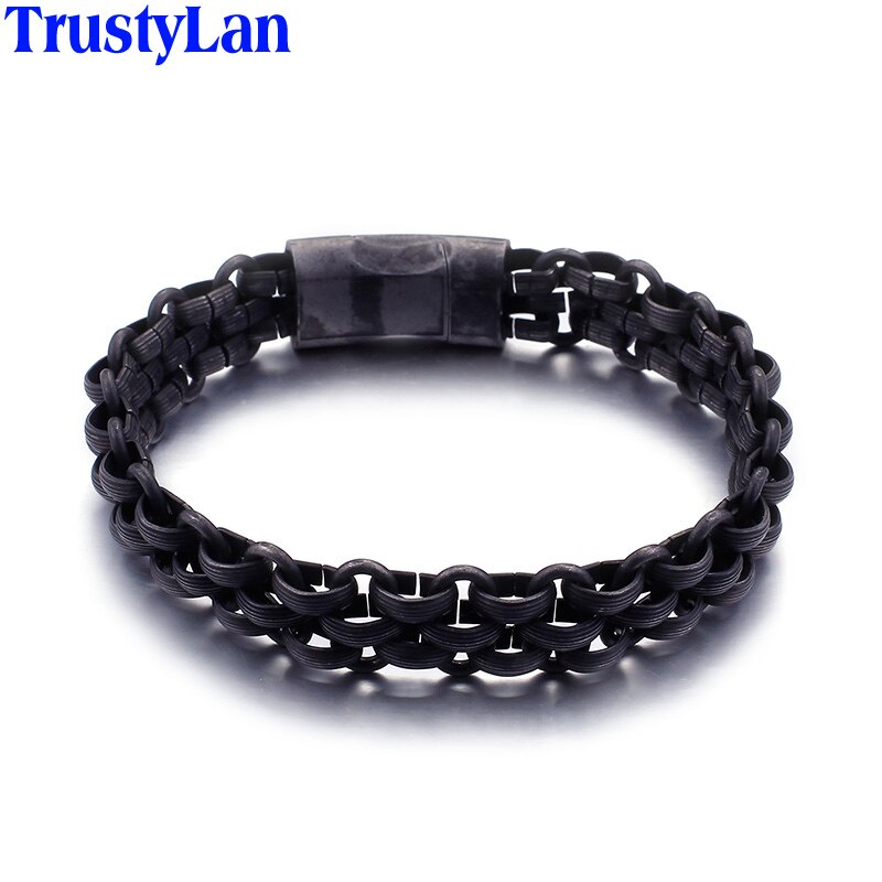 TrustyLan Catena dell'acciaio inossidabile degli uomini Braccialetto Nero Gioielli Uomo 13 MILLIMETRI Armbanden Erkek Bileklik Amicizia Braccialetto da Uomo Homme