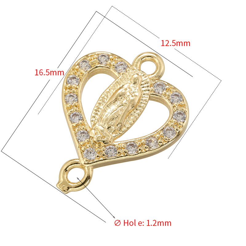 ZHUKOU-Colgante católico de la Virgen María de latón chapado en oro, manualidades con agujeros dobles, accesorios para collar y pulsera DIY: Chapado en cobre envejecido