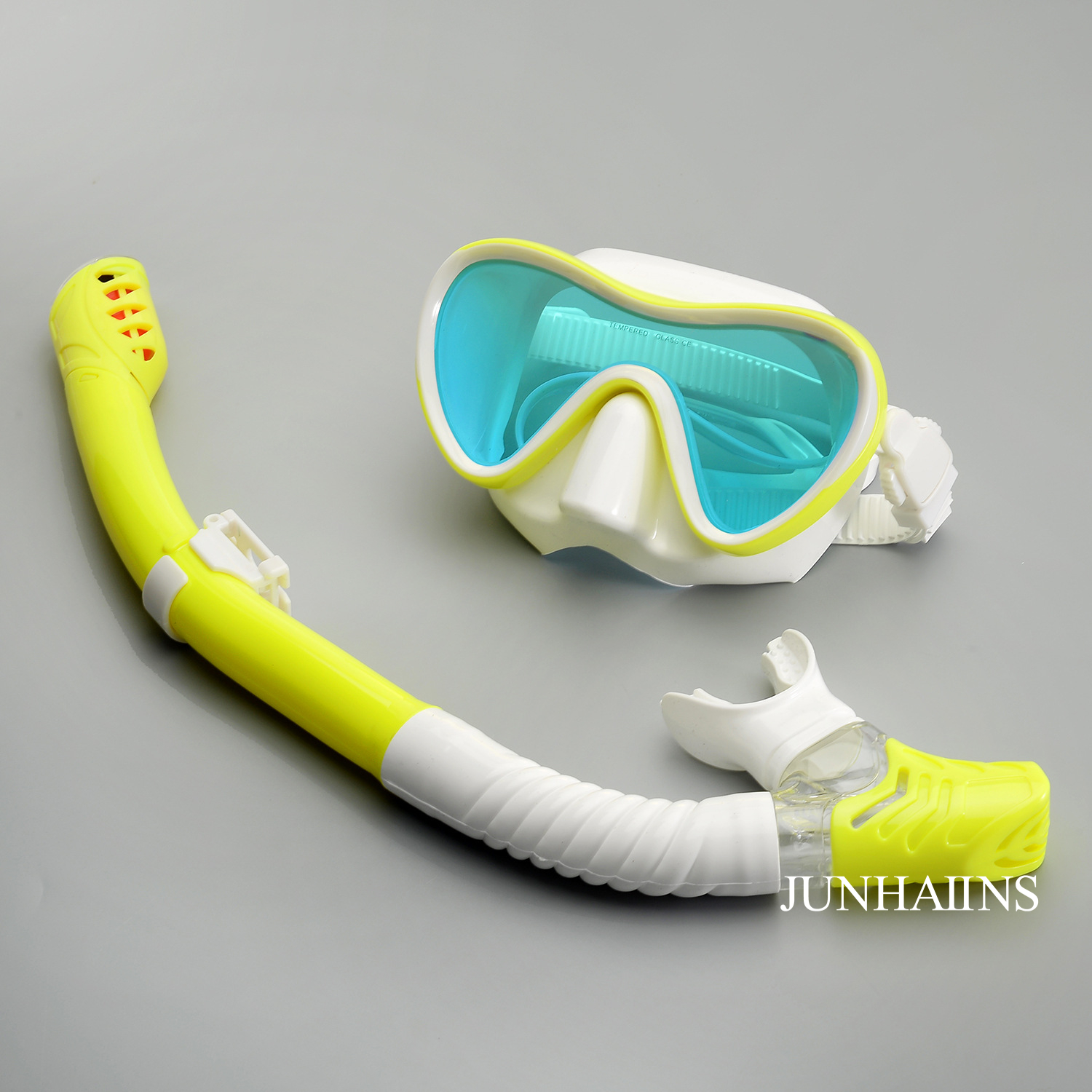 JUNHAIINS Professioneel siliconen duikmasker Ademhalingsbuis Anti-condens Gehard glas Zwemmen Snorke Set voor watersport