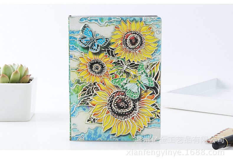 Anaglyph-Cuaderno de girasol dorado, planificador Retro, libro de bronce, suministros escolares, cultura de oficina y educación: 13x10 Colours
