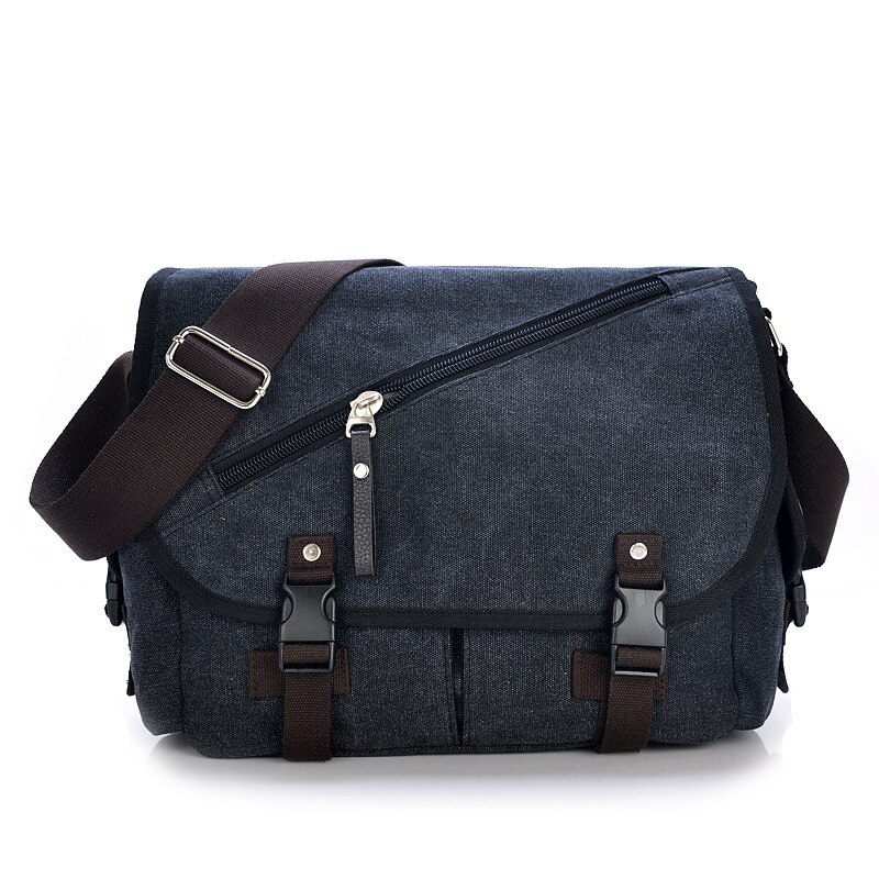 Canvas Tas Mannen Grote Capaciteit Messenger Bag Mannen Mode Een Schouder Differentieel Zak: Black