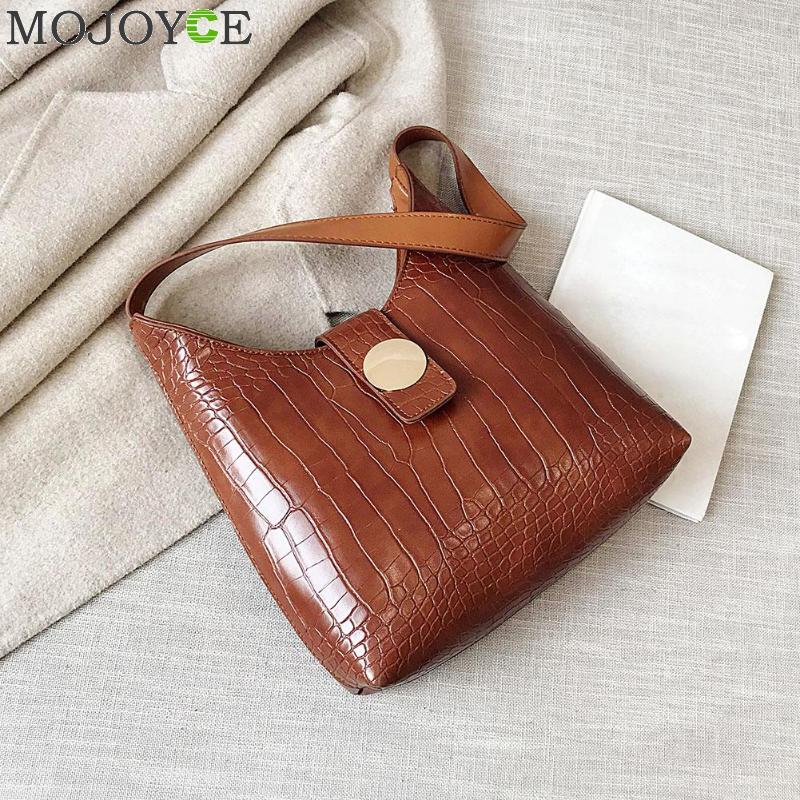 Women Retro Crocodile PU Leather Handbags Solid Color Shoulder Bag Simple Shopping Totes