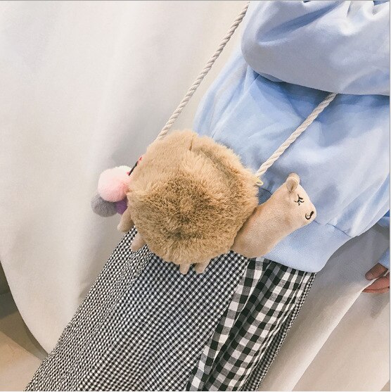 Naiset tytöt alpakka laama olkalaukku turkis pehmo kukkaro käsilaukku lapsi ihana eläin crossbody laukku
