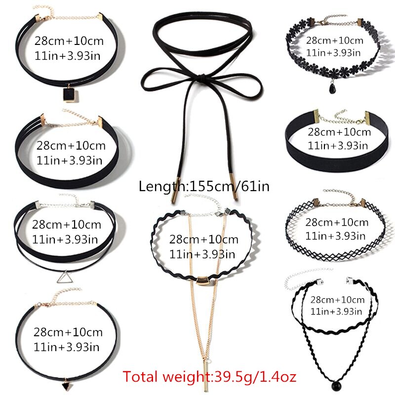 10 pcs colar conjunto preto veludo flanela pano gargantilhas pingente colares para charme moda feminina curto colares chocker jóias