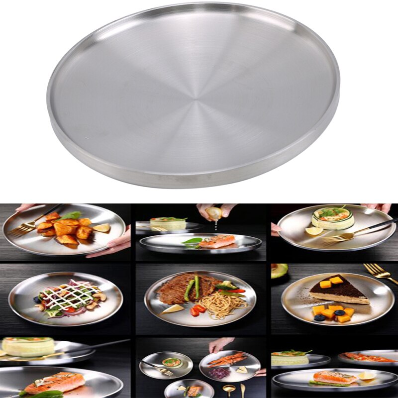 Dinner Plates Stainless Steel Western Steak Round Tray Kitchen Serving Dishes Salad Shape Round Plate Cake Dessert Tray