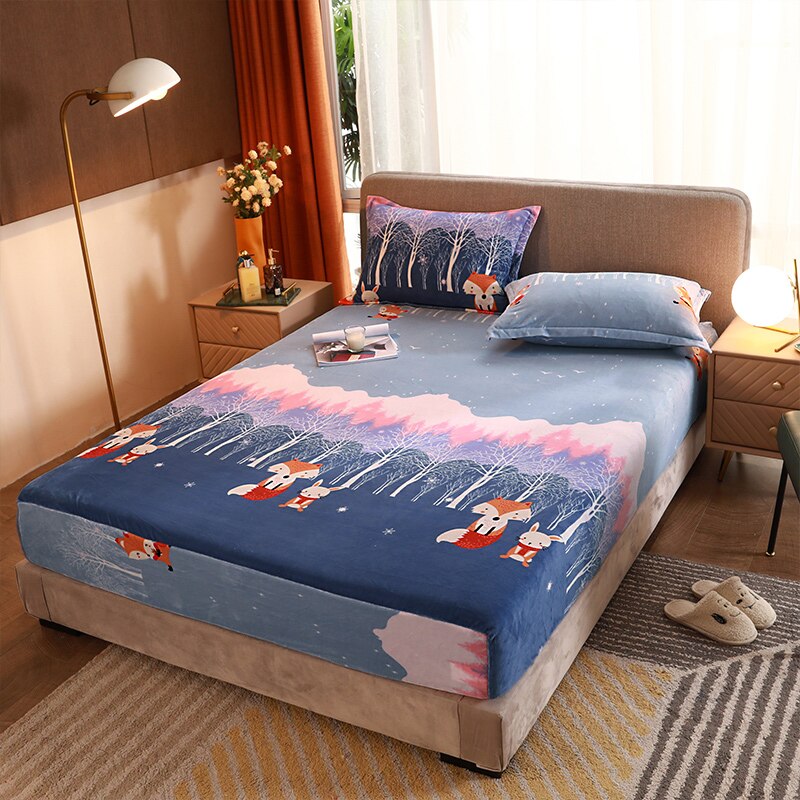 Fitted Sheet Winter Keep Warm Bed Linen Home Thickened Soft Milk Velvet Mattress Cover 150x200 180x200cm Adult Kids Bedspread