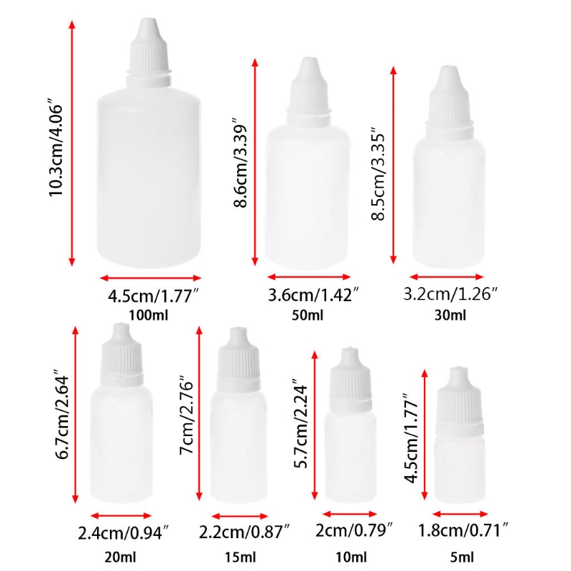 T84E 5-100ml Empty Plastic Squeezable Dropper Bottles Eye Liquid Dropper Container