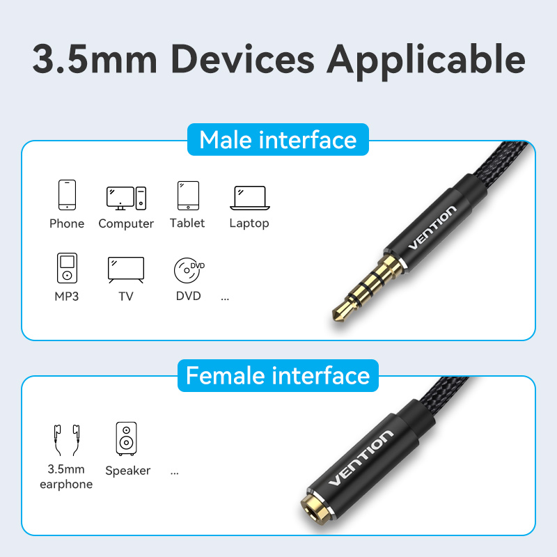 Vention 3.5mm Jack Audio- Verlängerung Kabel Pro Wagen PC TV Laptop schalten männlich zu weiblich Stereo 3.5 Kopfhörer Aux erweitern Adapter Kabel