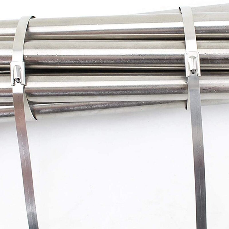 200Pcs Metal Cable Tie Stainless Steel Cable Tie Marine Cable Tie with Iron Wire Fixing Buckle Photovoltaic Power Tie