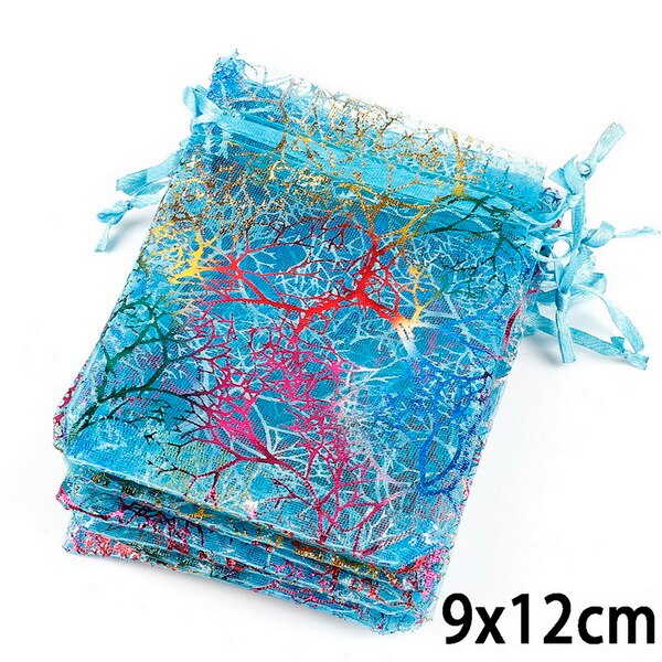50 sztuk sznurek torby z organzy białe i kolorowe opakowanie na biżuterie torby torby na prezenty ślubne woreczki na biżuterię 7x9cm 9x12cm 10x15cm: Blue 9x12cm / 10pcs