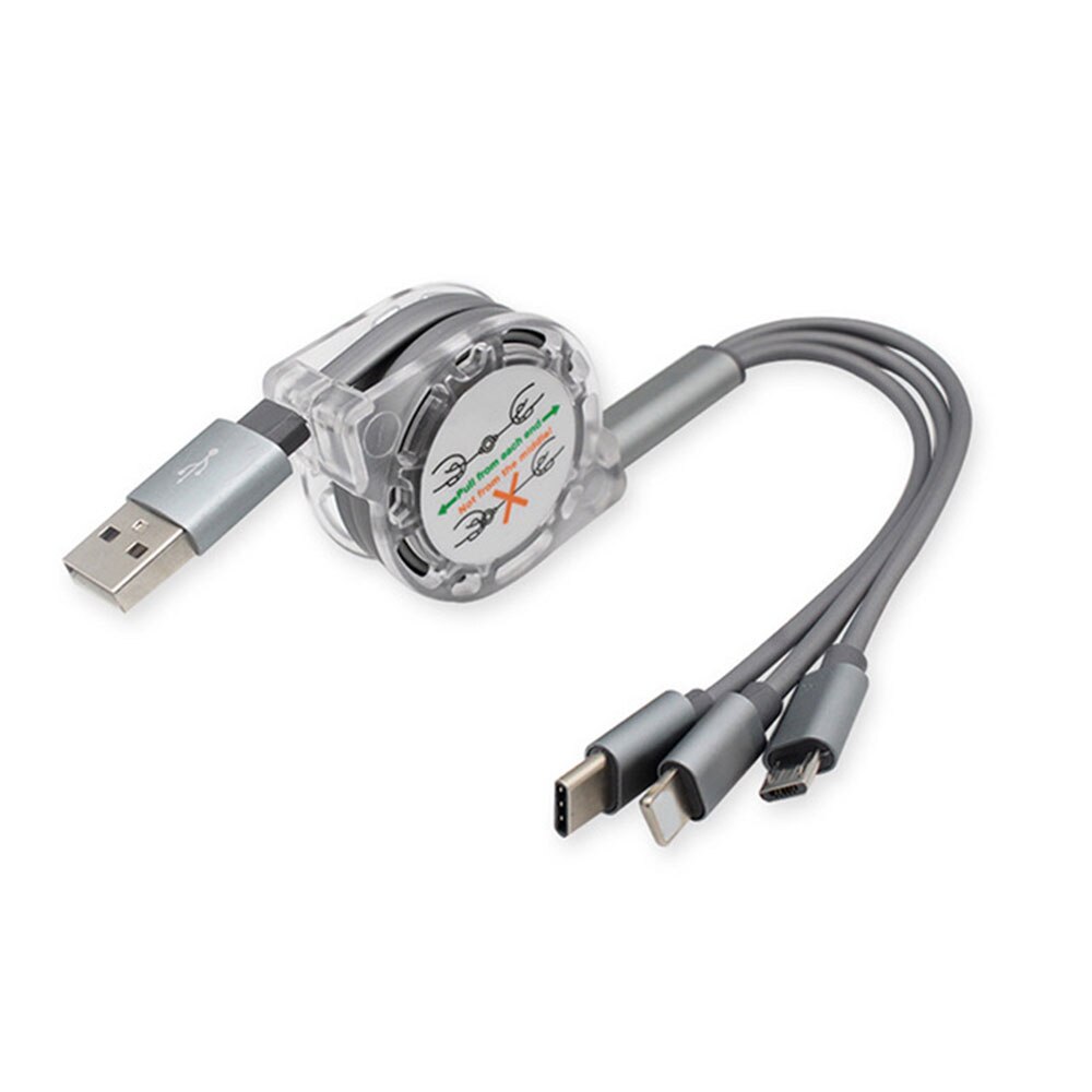 3 in 1 usb kabel til iphone samsung xiaomi multi hurtig opladning oplader usb type c type c micro usb kabel til mobiltelefon: Sølv