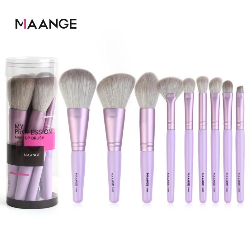 MAANGE 9 juego de brochas de maquillaje de barril redondo herramienta de belleza pincel herramienta de maquillaje Set brocha de maquillaje de ojos cepillos cosméticos TXTB1: 02