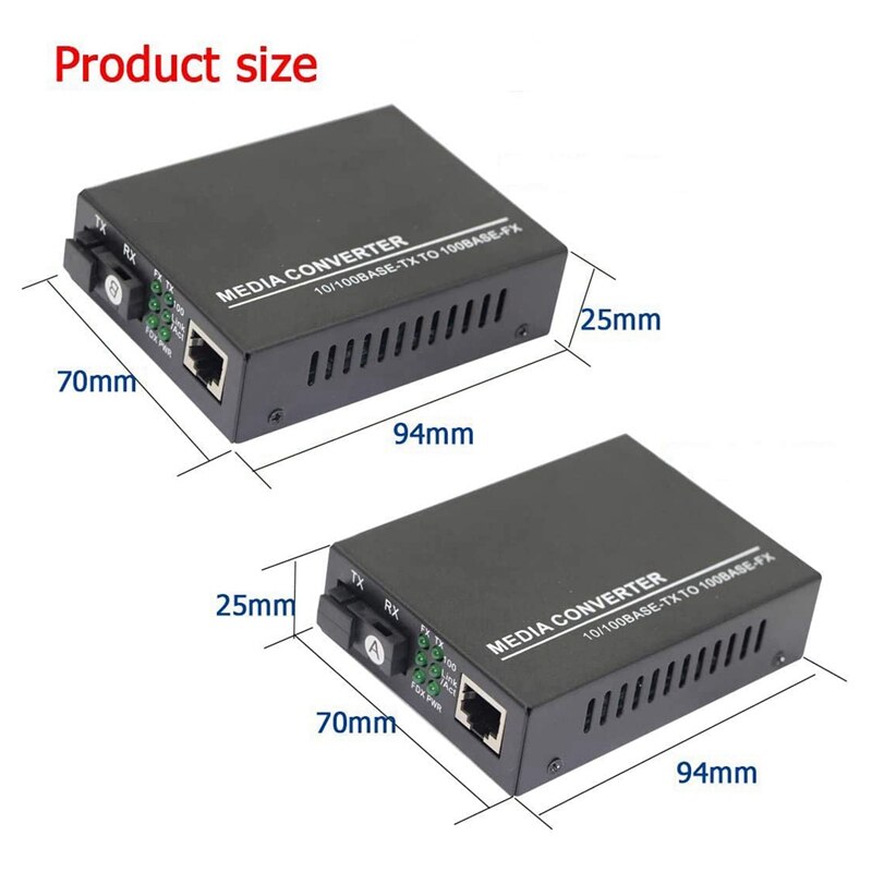 Fiber Ethernet Media Converter,Single-Mode 10/100Base-TX to 100Base-FX, RJ45 to SC, Fiber Transceiver Up to 25KM(1 Pair)