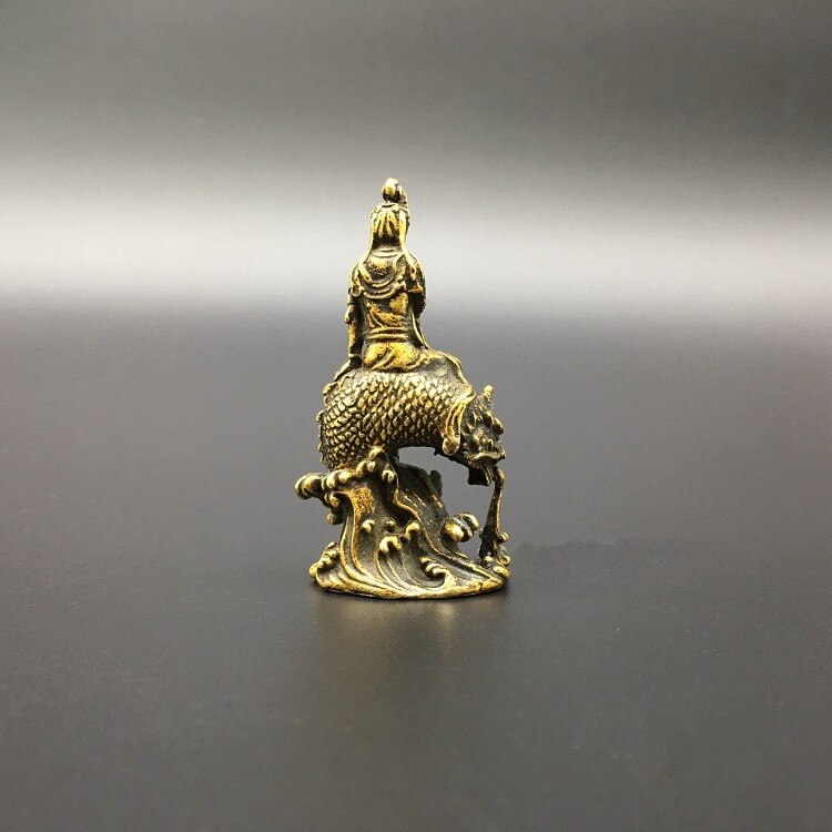 Collection Chinese Brass Carved Guan Yin Kwan-yin Bodhisattva Riding Dragon Buddha Statue Exquisite Small Statues