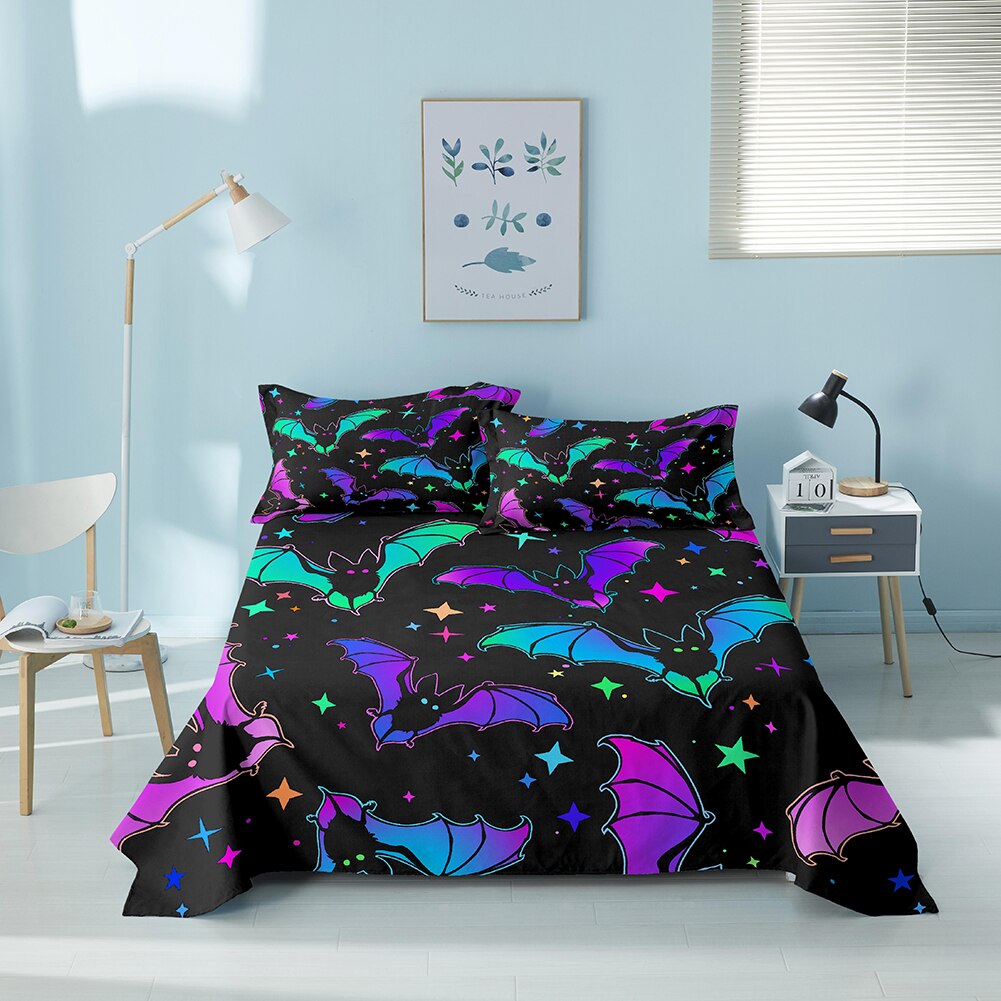Colorful Bat Flat Sheet 3D Digital Print Brushed Microfiber Постельное белье Bedspreads Breathable Bedding Sheets Flat Bed Sheet