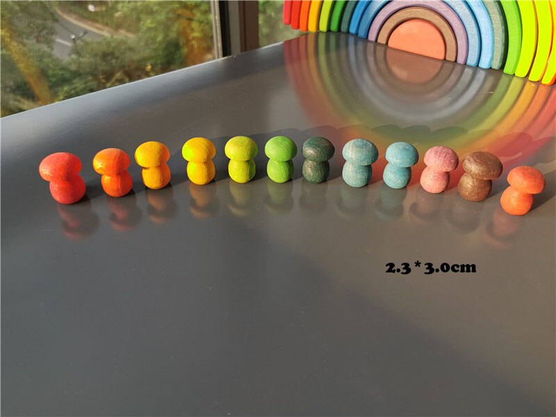 Bloques de Mandala de arcoíris de madera para niños, piezas sueltas Montessori, juguetes de setas, gotas de panal, brotes de bambú, conos de árbol de bellotas: Multicolor