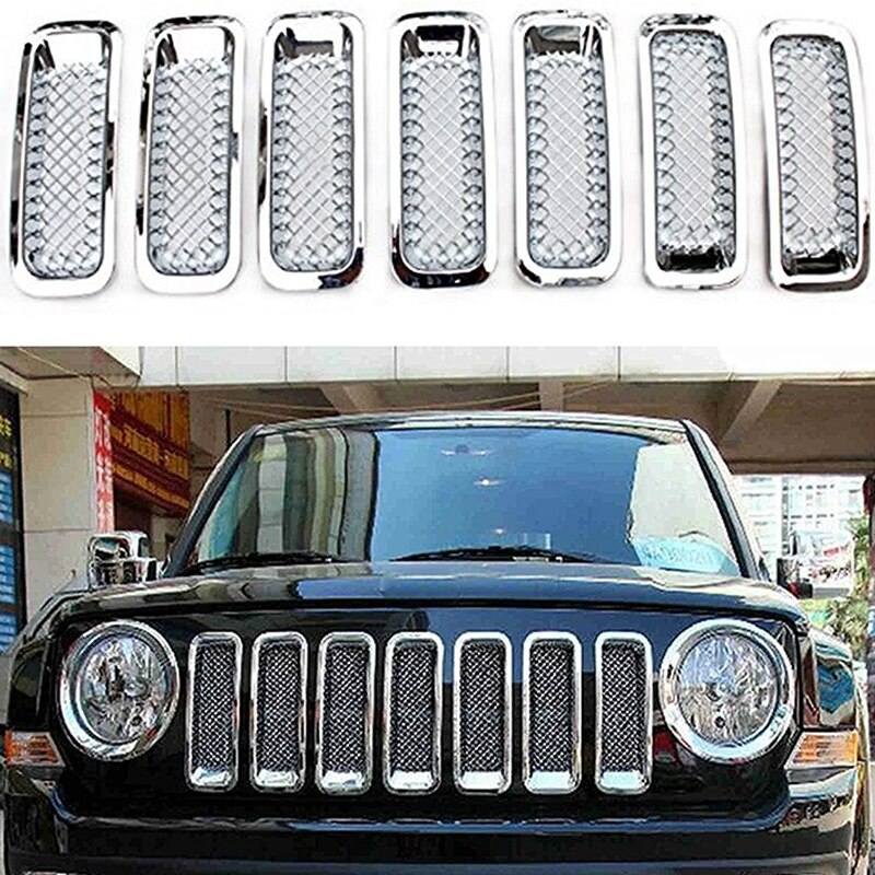 Top7 Pcs Front Grill Insert Grille Cover Trim Kit for Jeep Patriot