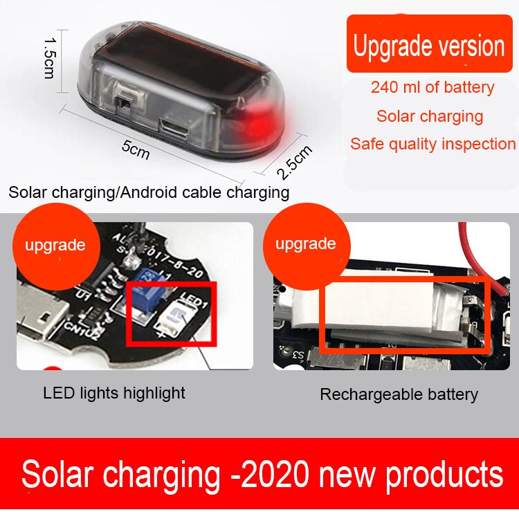 Alarm op zonne-energie voor auto, ledlicht, knipperende flits, led