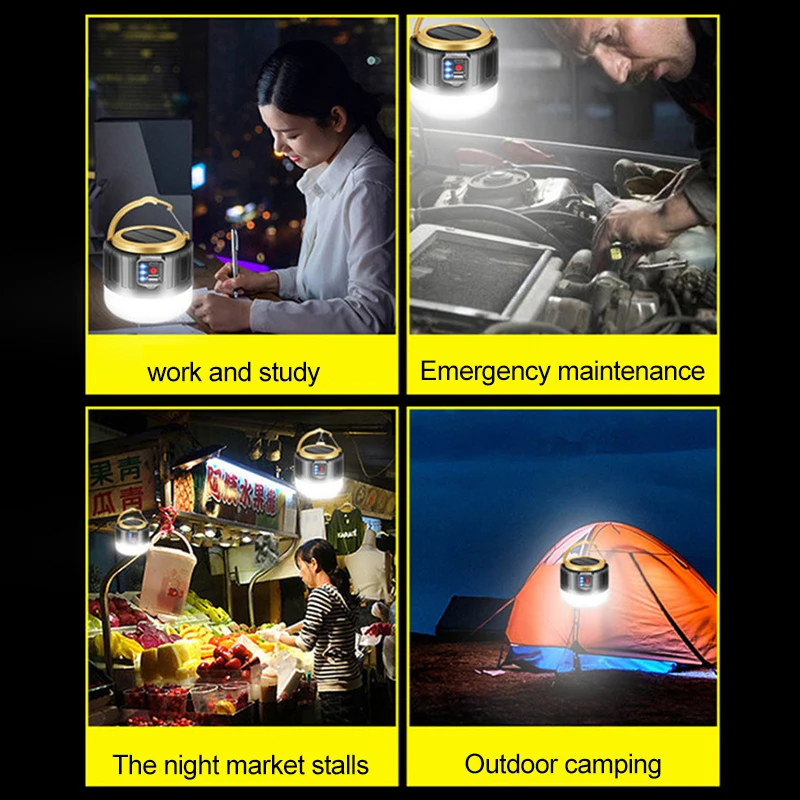 Solar LED Camping Lichter leistungs starke Not lichter Markt Energie spar lampe Fernbedienung Zelt lampe wiederauf ladbare Außen lampe