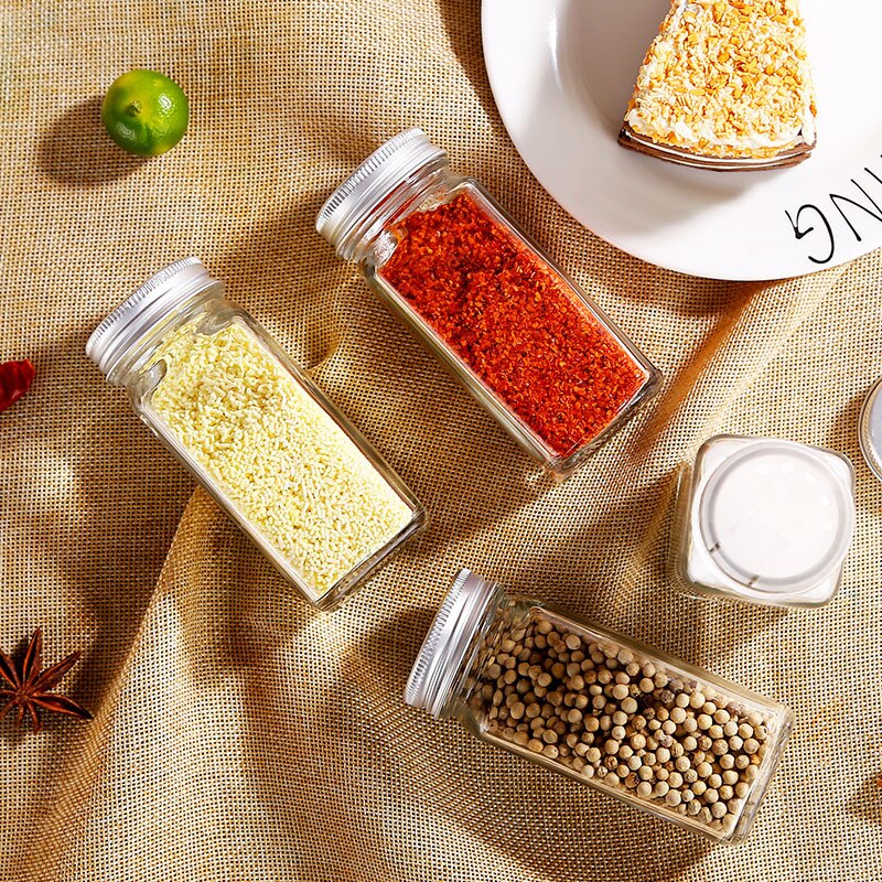 Kitchen square glass pot seasoning box barbecue seasoning bottle pepper bottle chicken essence seasoning can ground stall source