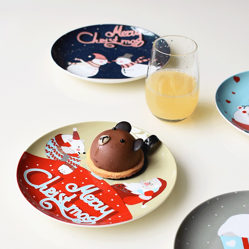 Christmas Ceramic Plate Food Dishes Steak Dinner Plates Western Dinner Plate Cartoon Hand Painted Tableware Year