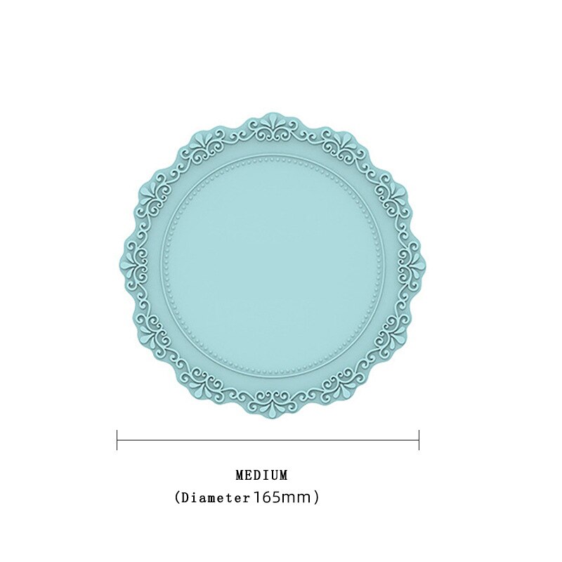 Dining Table Retro Embossed Craft Silicone Placemat European Style Lace Insulation Plate Mat Anti-scald Coaster Table Pads: Plate mat Turquoise