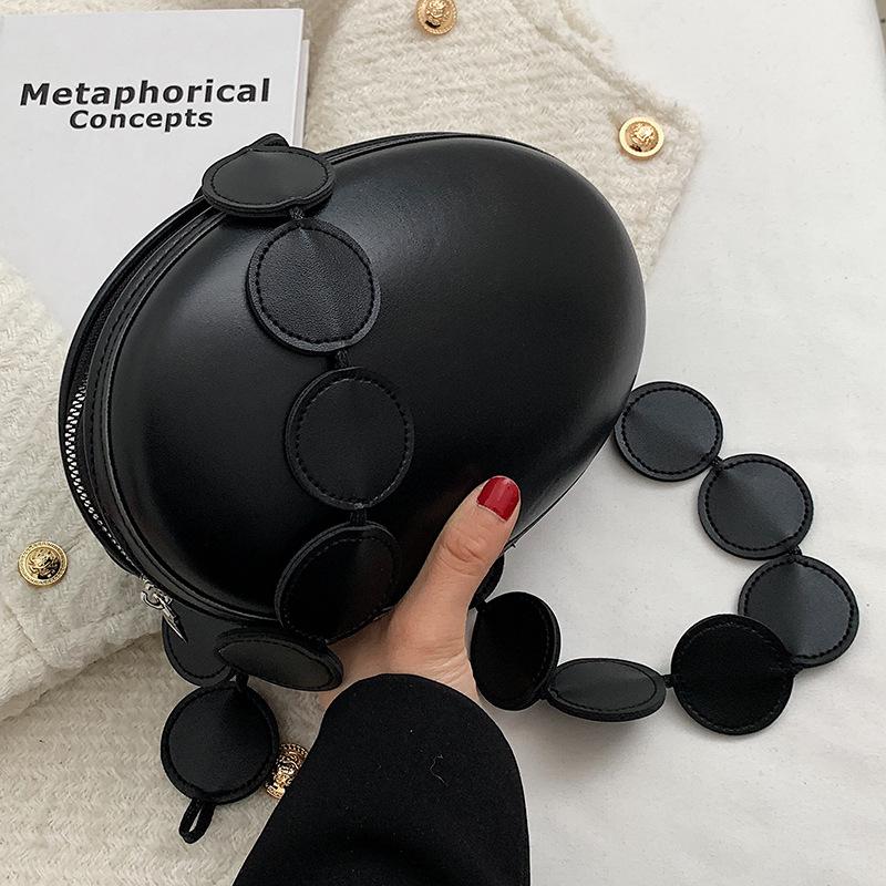 Bolso de hombro con forma de huevo para mujer, bandolera Circular ovalada con correa para el hombro, bolso de mano redondo: Negro