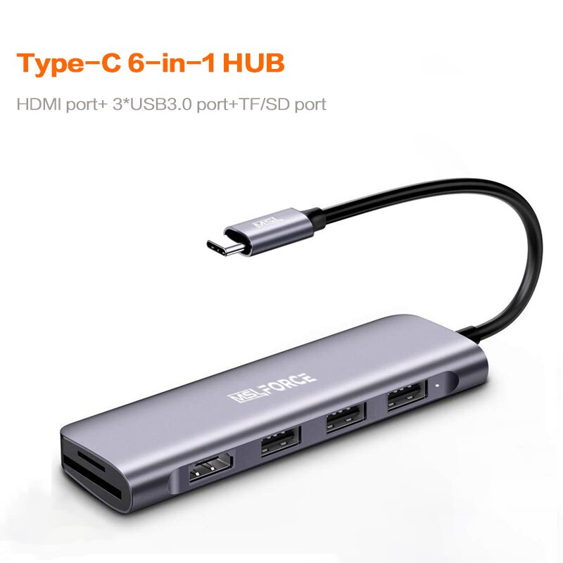 Usb Type C Hub Multi Hub Usb 3.0 Naar Hdmi Adapter Dock Met Pd Sd Tf Card Voor Macbook Pro huawei Mate 30 Oppervlak Pro Dock Splitte: 6 IN 1 USB C hub