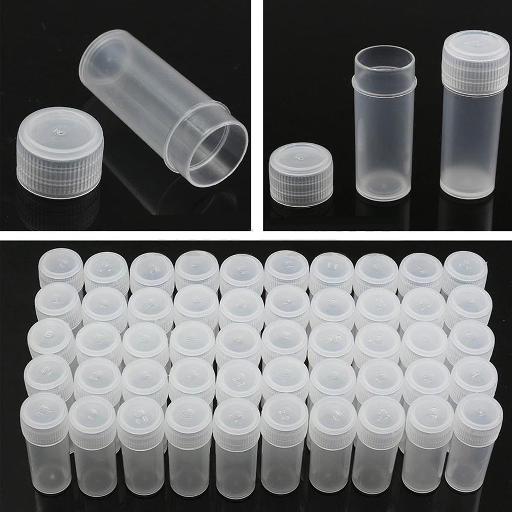 50Pcs/Set 5ML Transparent Volume Plastic Sample Bottle Storage Container Powder Medicine Pill Chemical Container Reagent Vials