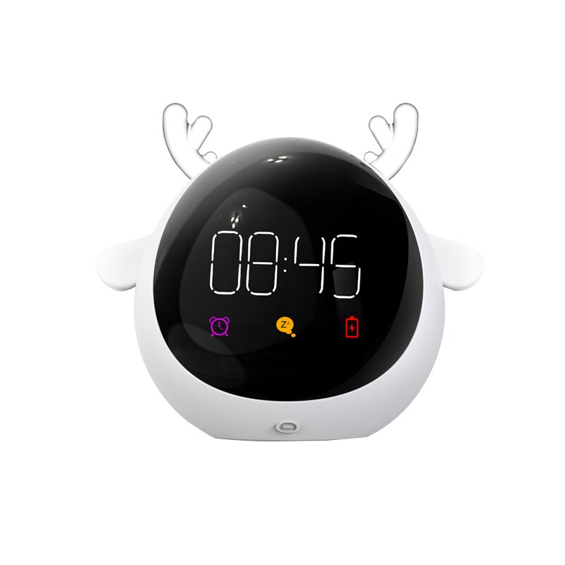 Cute Pet Sheep Deer Alarm Clock Intelligent Colorful Electronic Mini Digita Sleep Kids Desk Table Clock: white  deer
