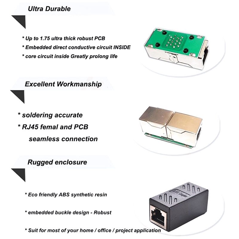 RJ45 Coupler Ethernet Cable Coupler LAN Connector Cat7/Cat6 Ethernet Cable Extender Adapter Female to Female 10Pcs